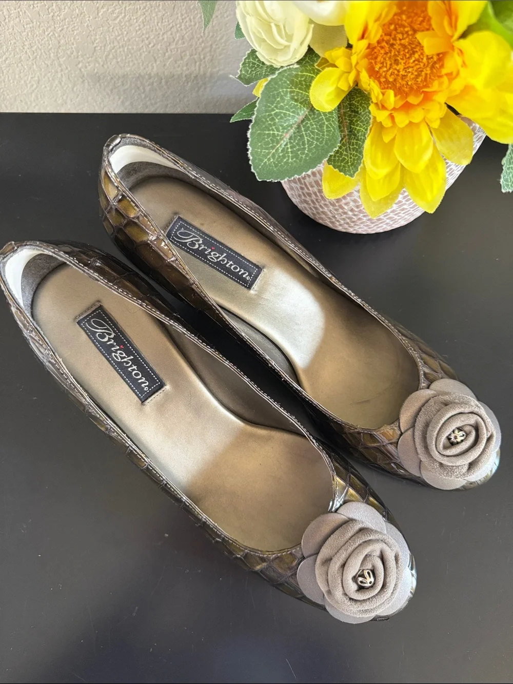Brighton Harem Glossy Croc Pattern Wedges Heels